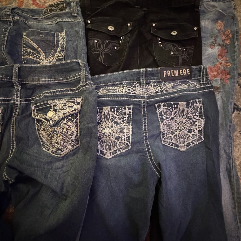 Lot of 5 Y2K Jeans 6-8 Mixed Brands Flap Pocket Bling Rhinestone Reseller Bundle